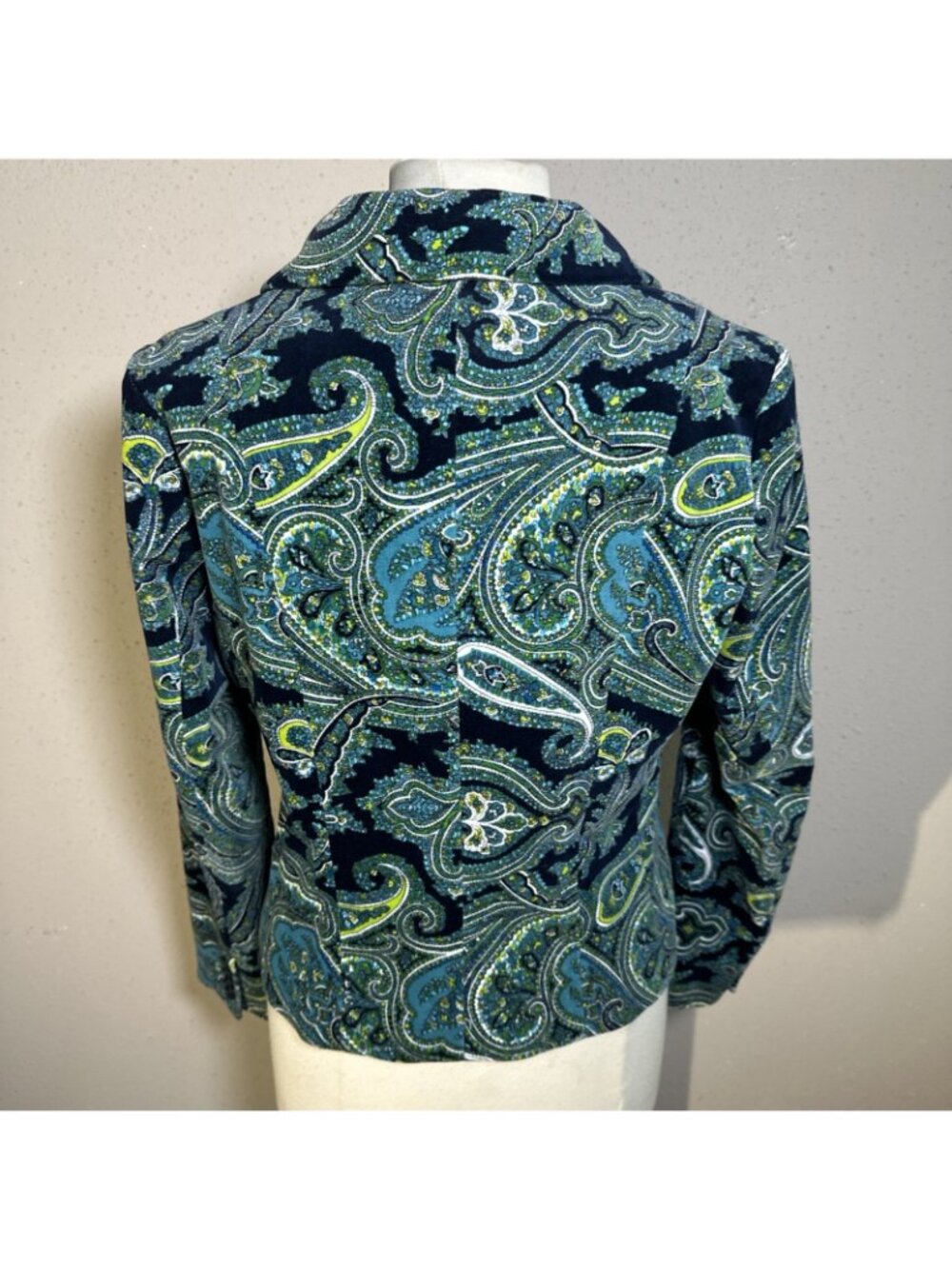 Vintage Talbots Size 10 Petite Paisley Printed Velvet Single Breasted Blazer - Picture 6 of 16